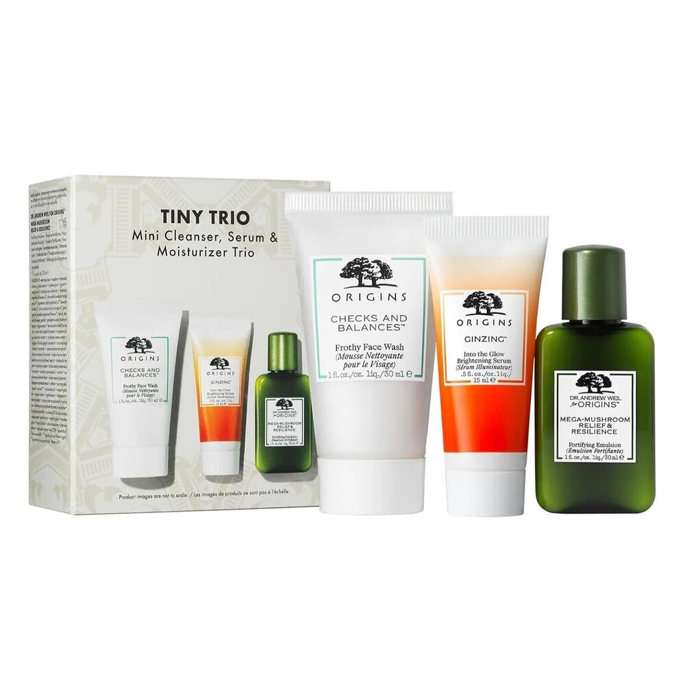 ORIGINS Tiny Trio ~3Pc Mini Cleanser, Serum & Moisturizer Skin Care Set  ~NIB